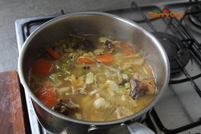 simmering pork stock