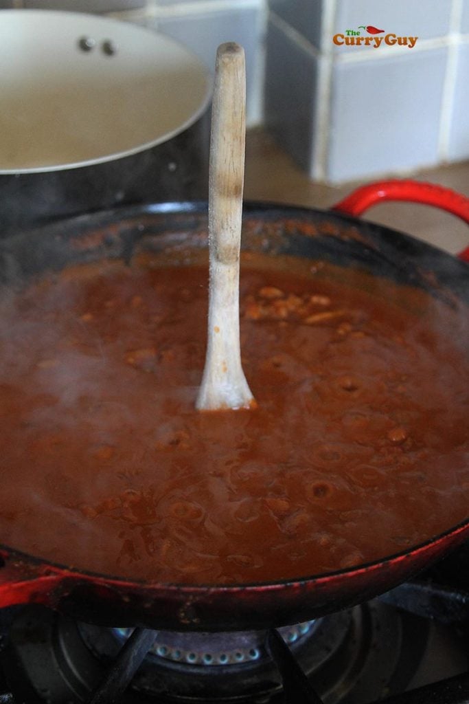 Simmer sauce until thick