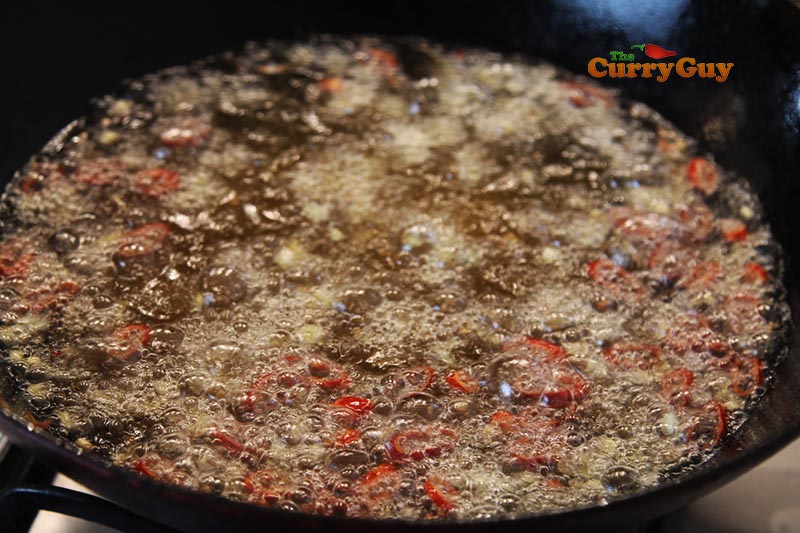 frying chillies and lemongrass