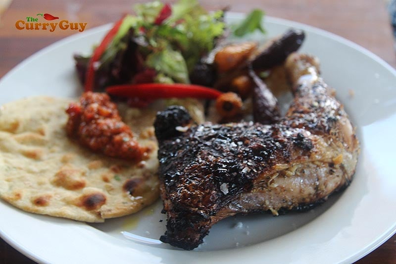 spicy grilled chicken with chapatti