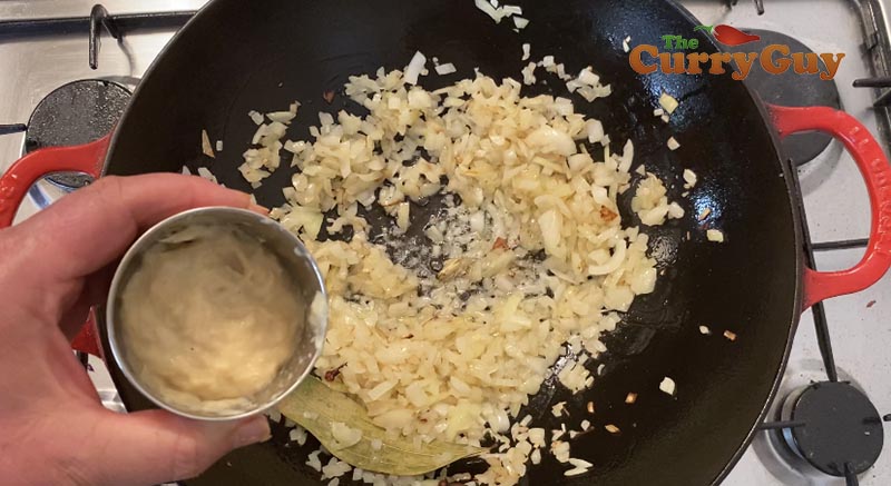 Adding garlic and ginger paste