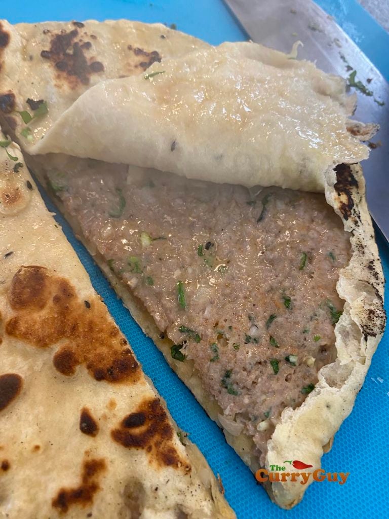 Finished Indian restaurant style keema naan