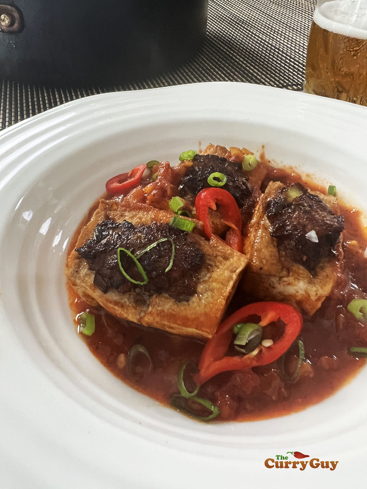 pork stuffed tofu in tomato sauce
