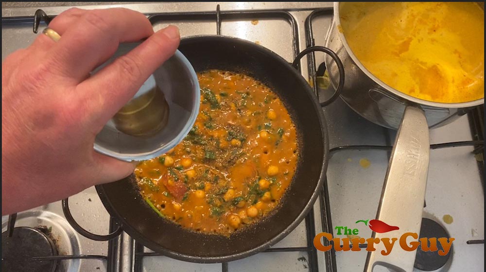 Stir in the fenugreek leaves and vinegar