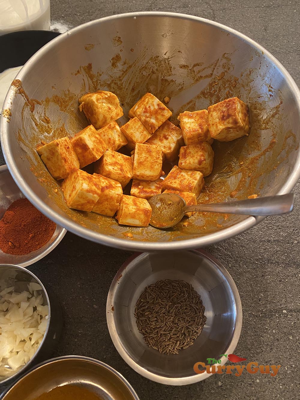 Marinating the paneer