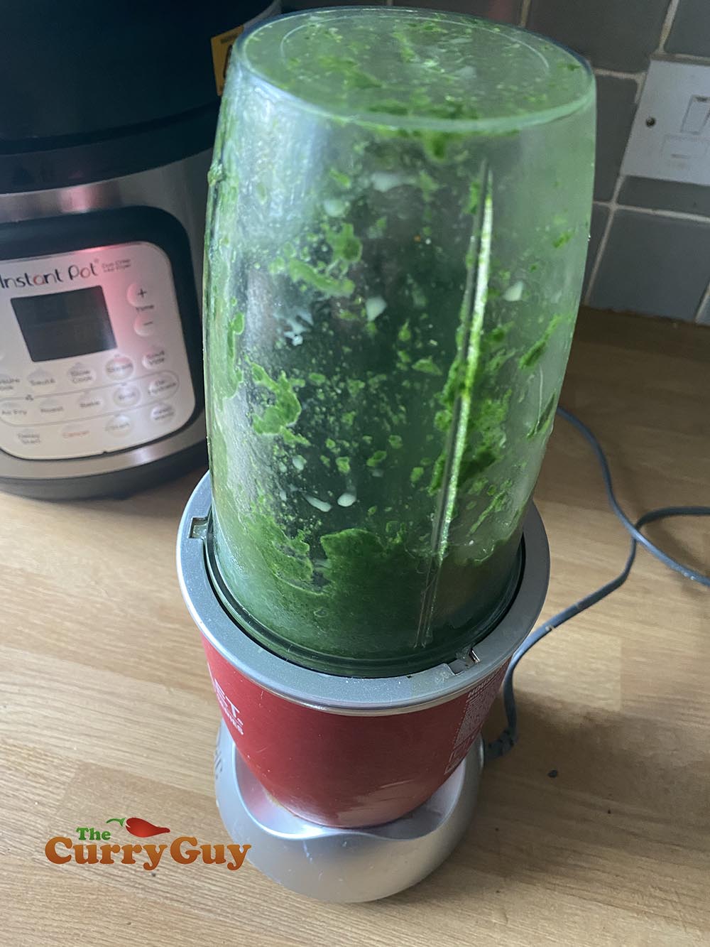 Blending spinach for Saag Paneer