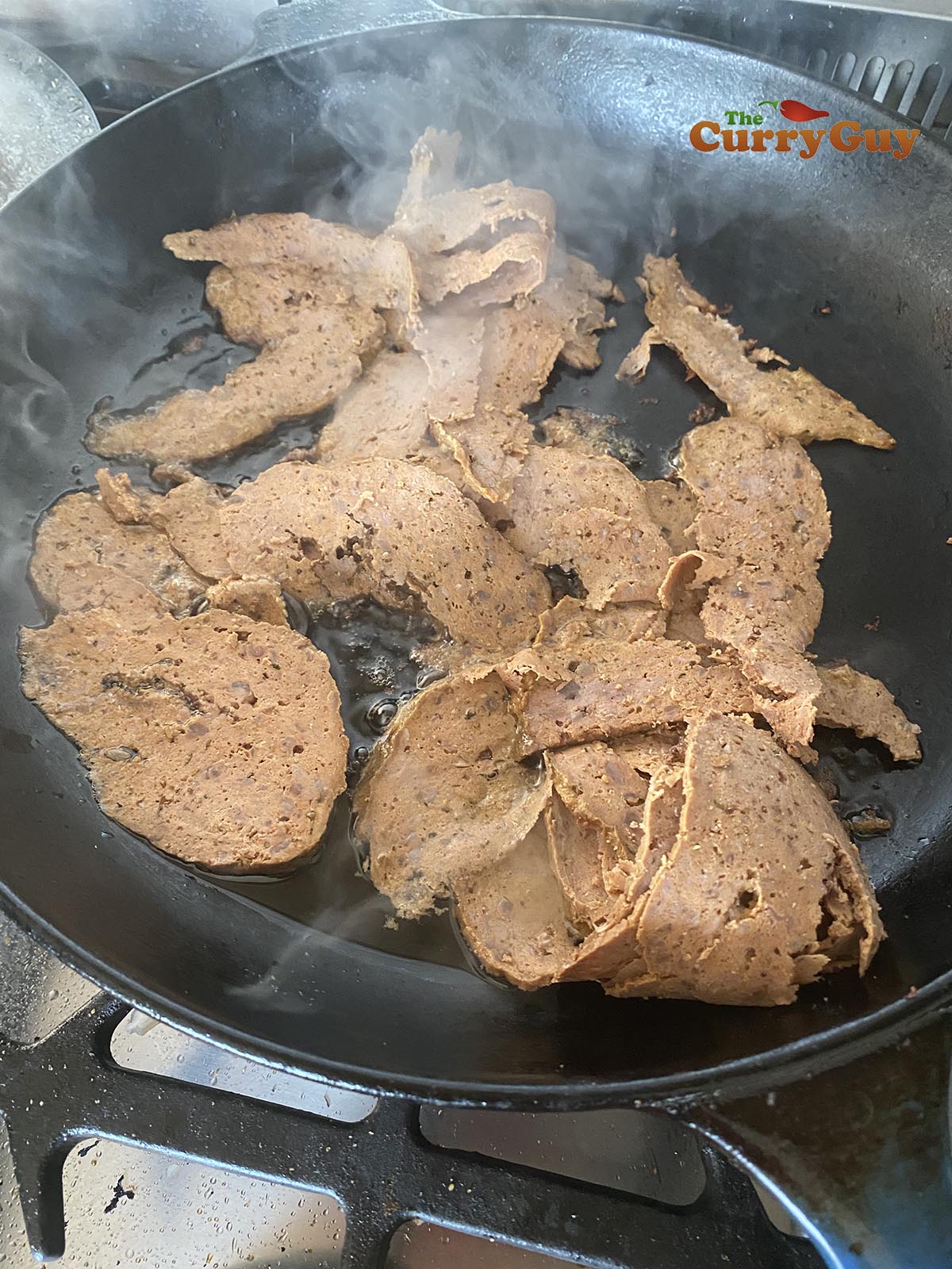 Frying meat