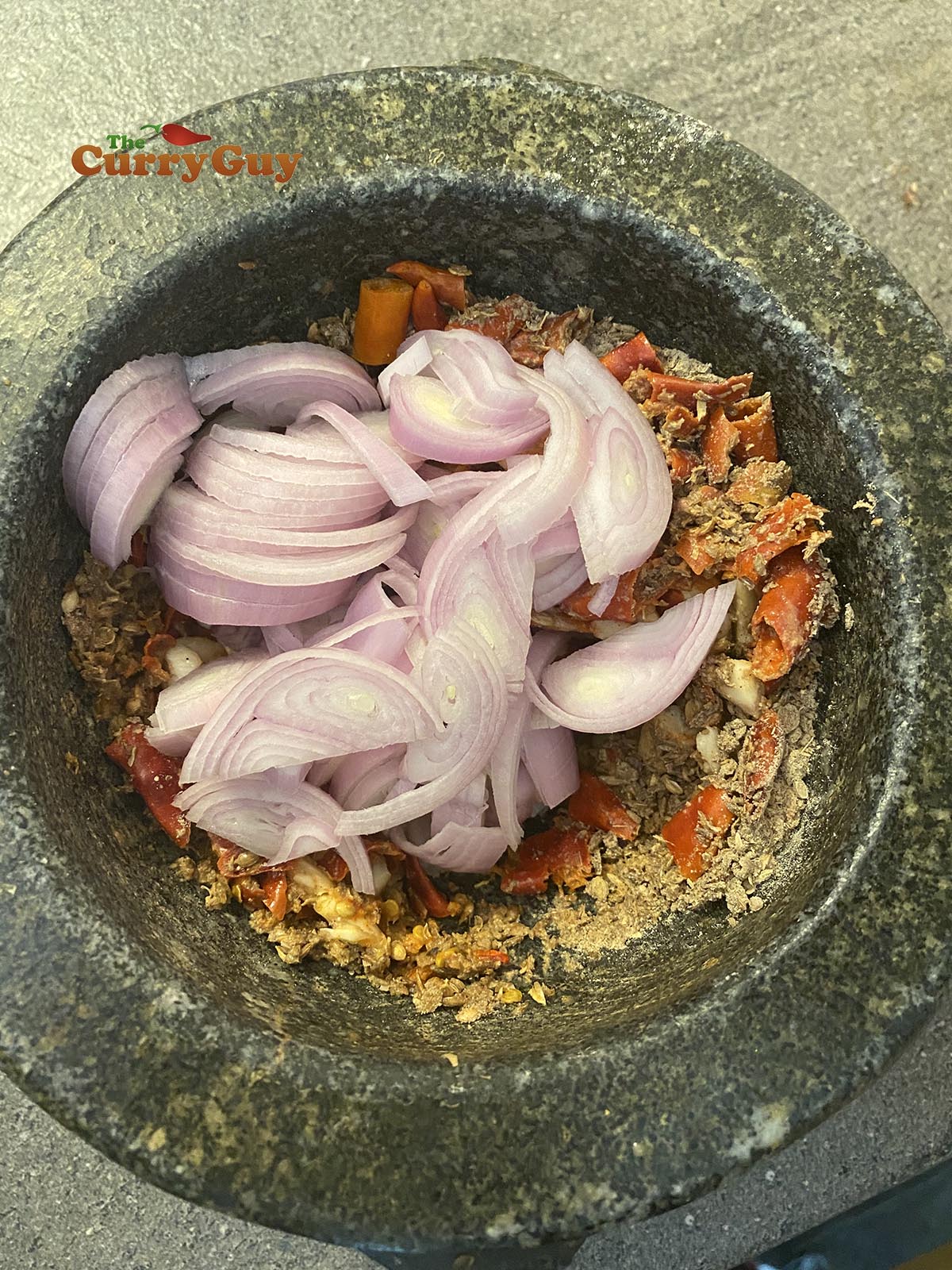 Adding shallots to mortar