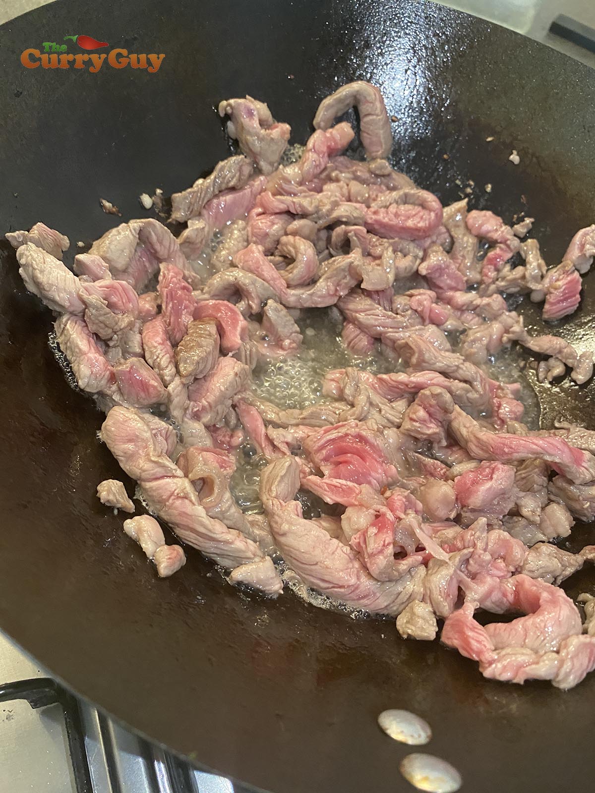 Browning beef in pan