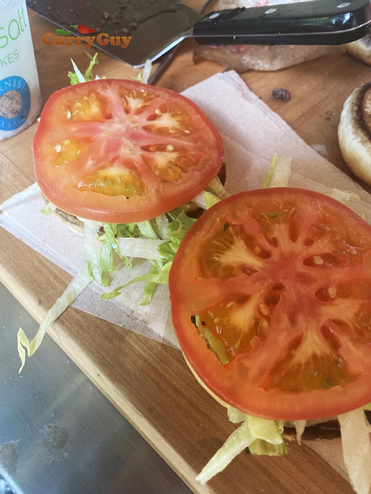 Stacking a smash burger