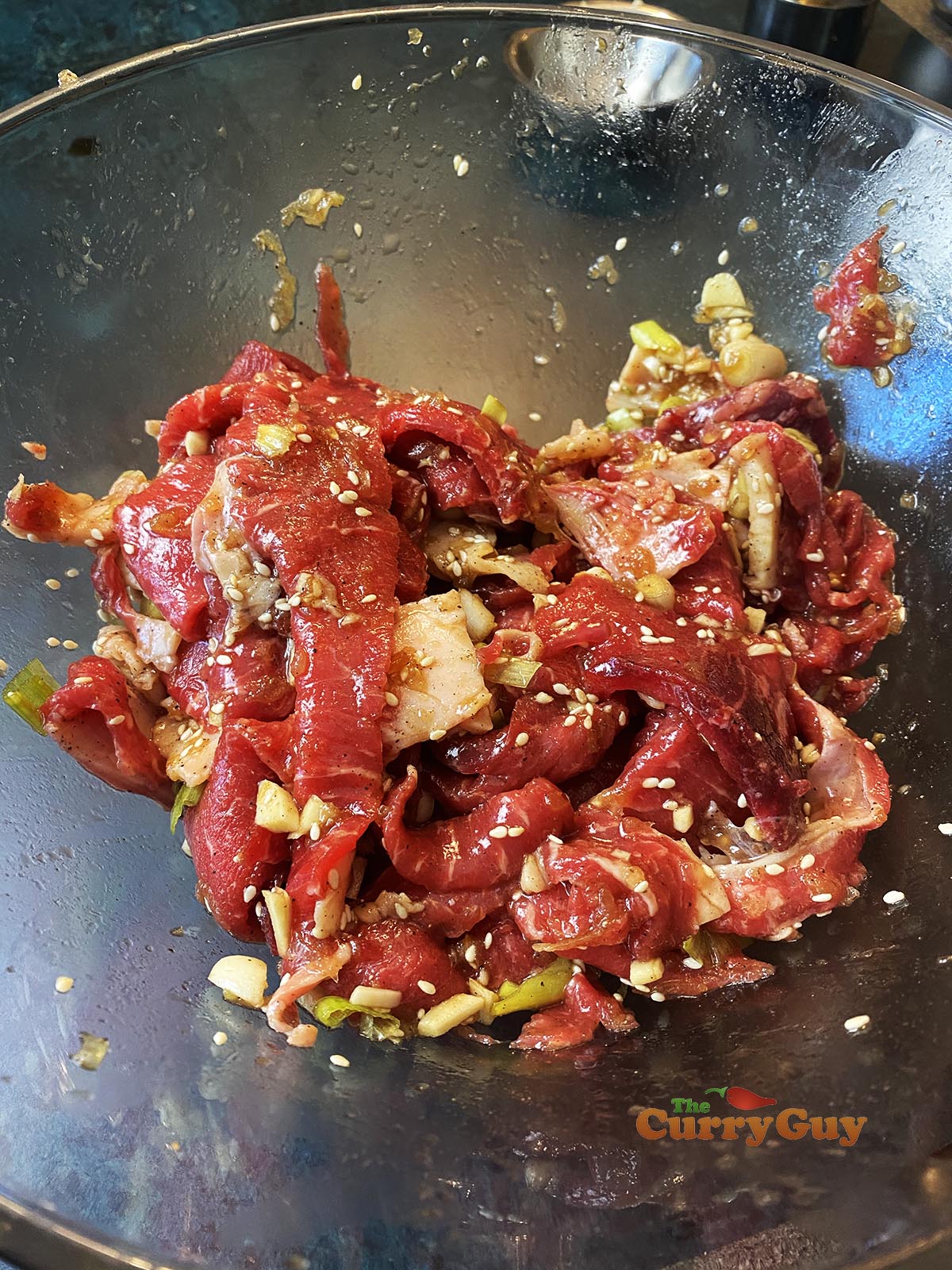 Marinating beef