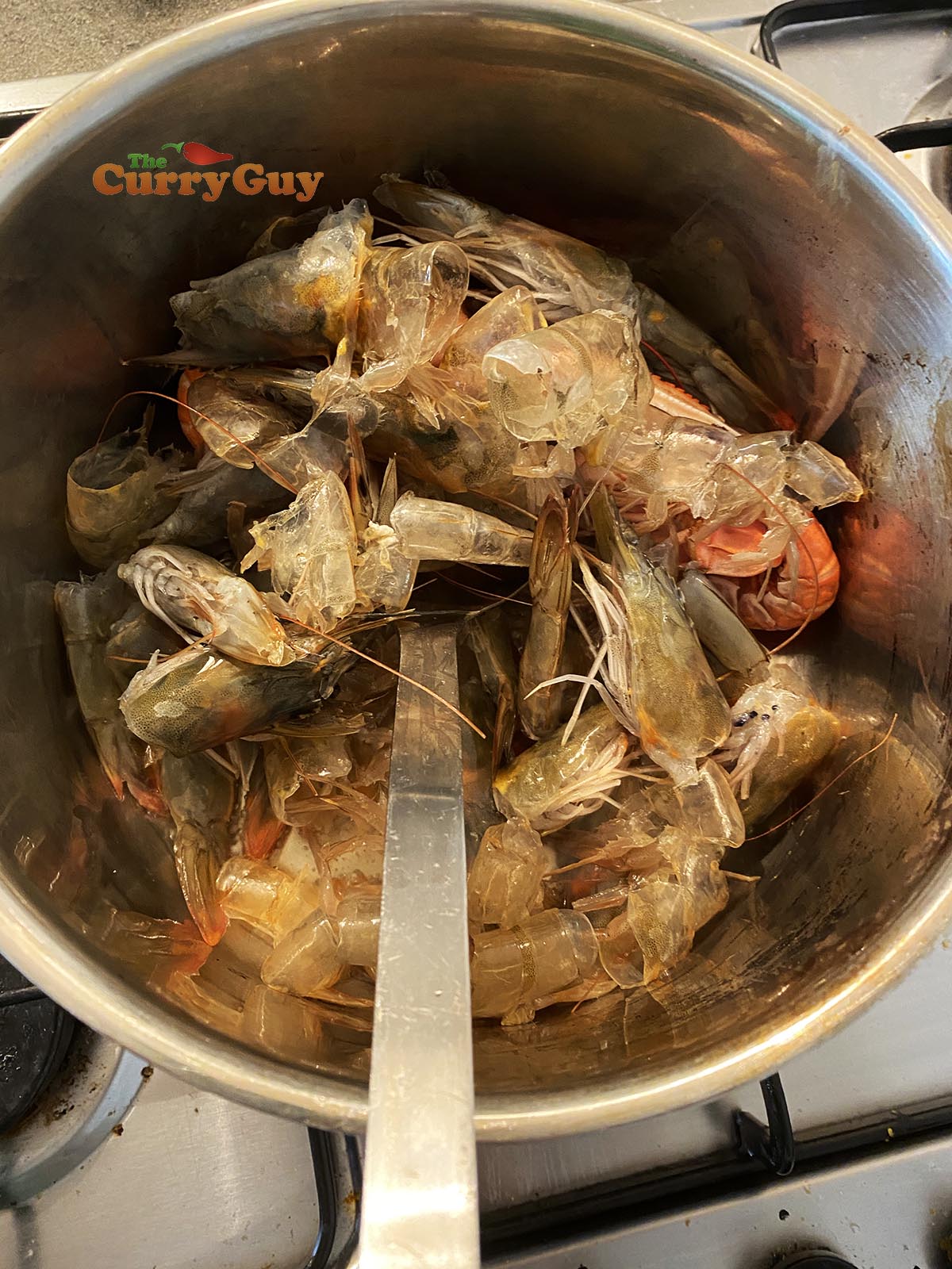 Frying prawn shells