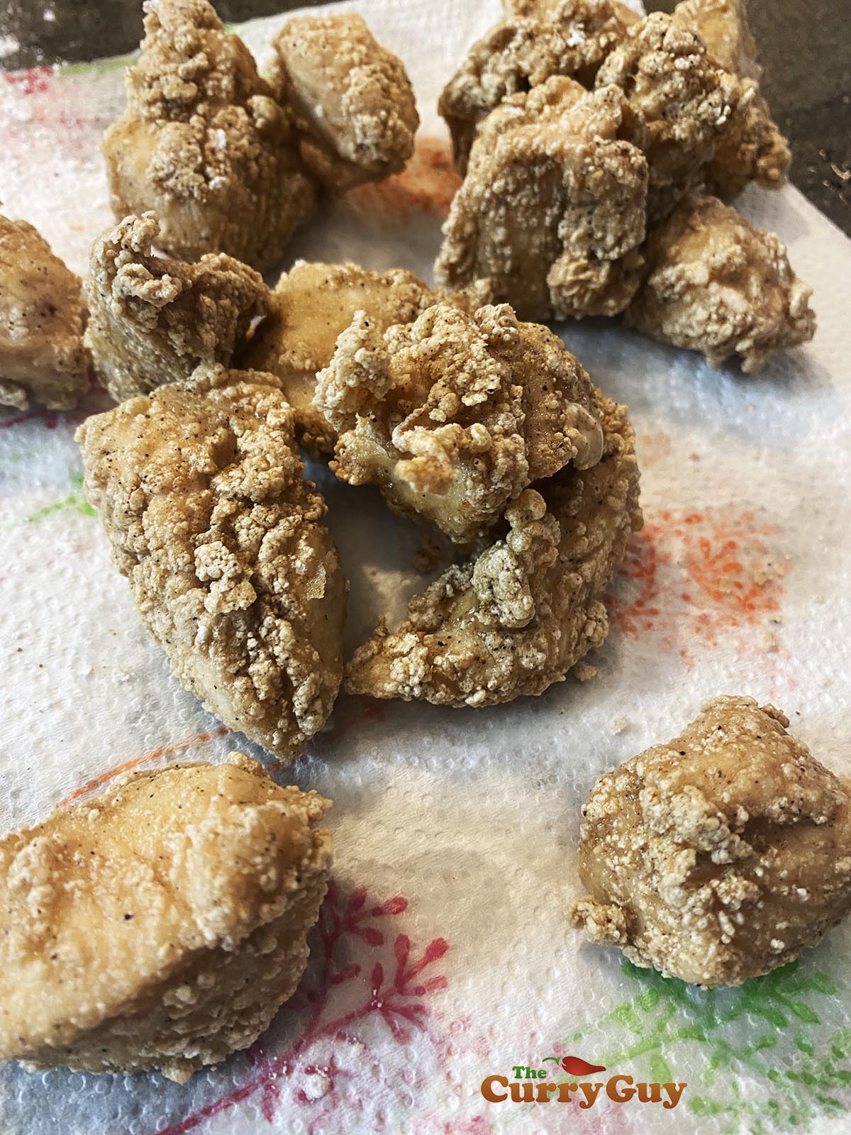Fried chicken on paper towels