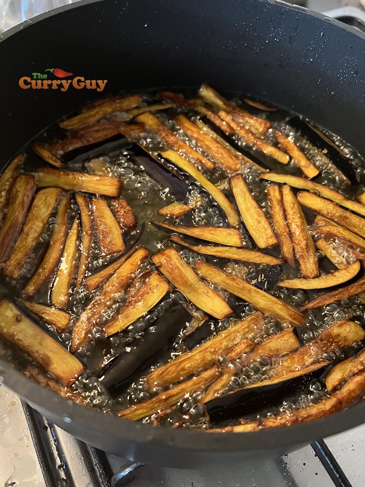 Frying aubergine