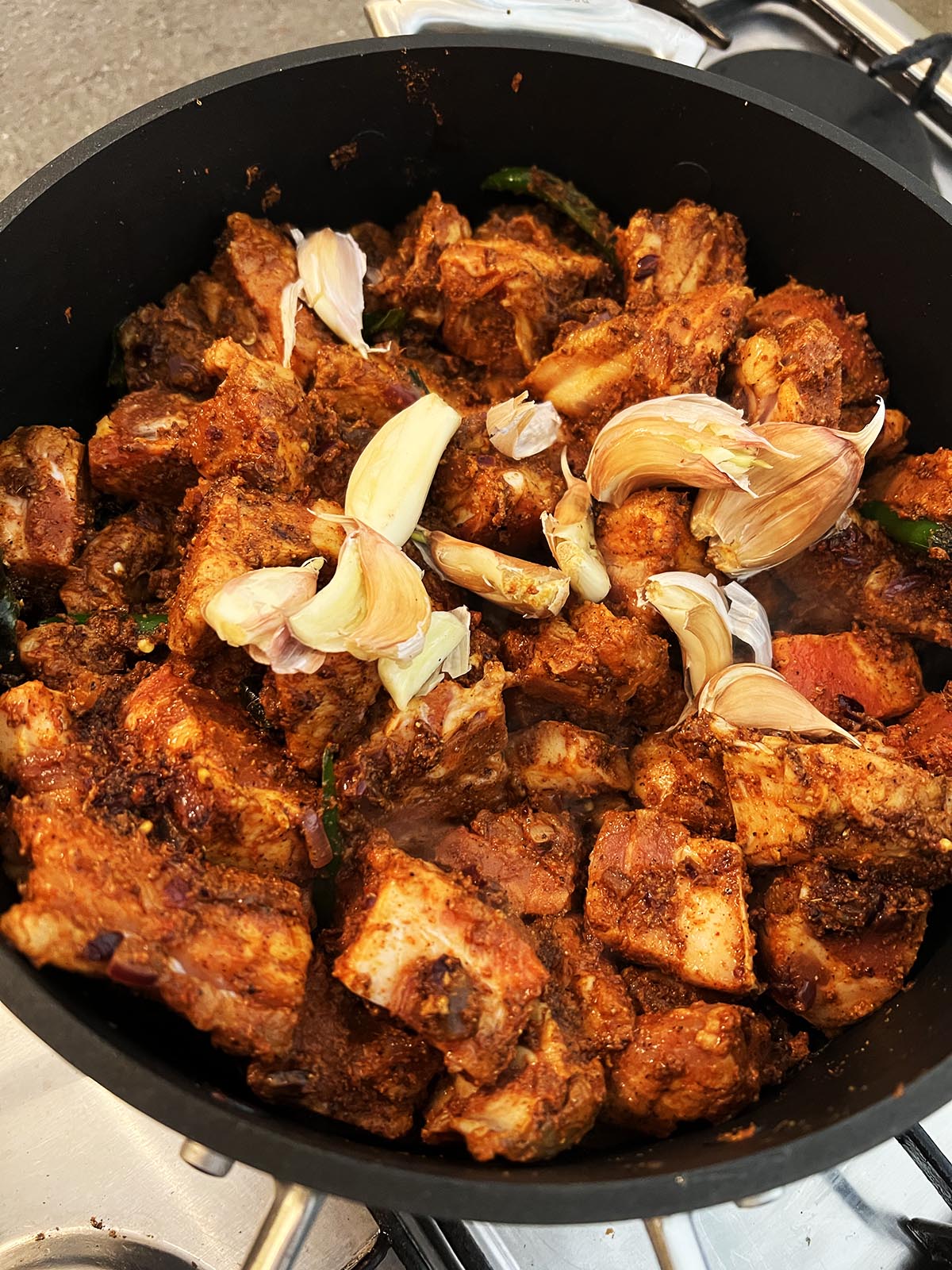 Introducing pork to pan