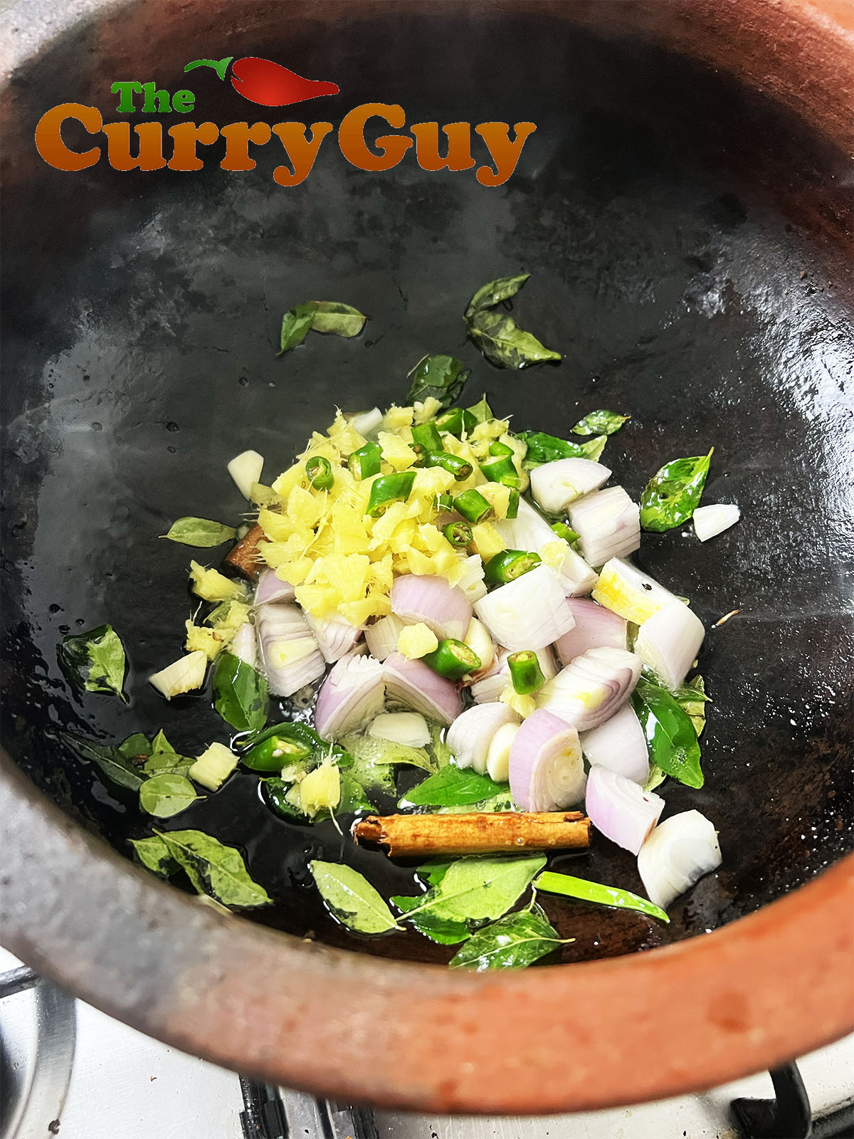 Adding the onion, ginger and garlic.