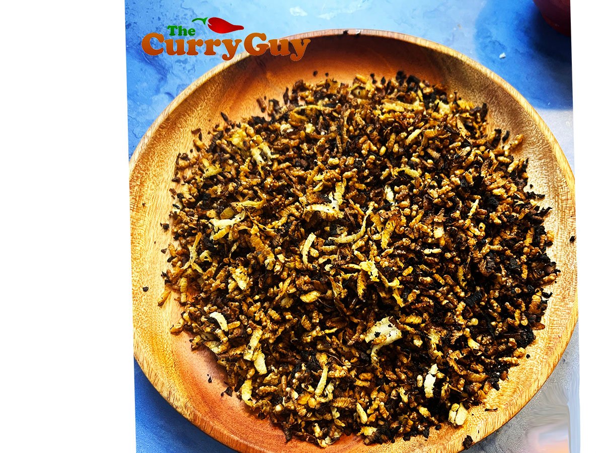 The finished dry fried rice and coconu.