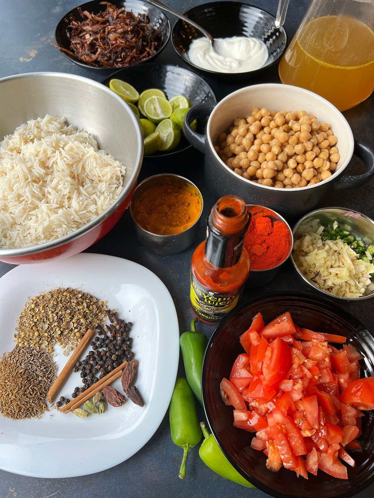 Ingredients for chickpea biryani