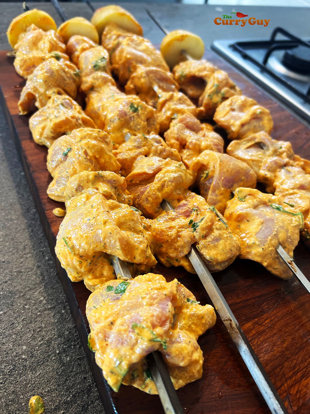 Skewered Afghani chicken kebabs