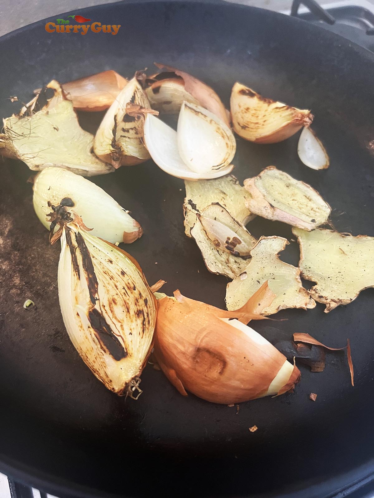 Roasting onions and ginger