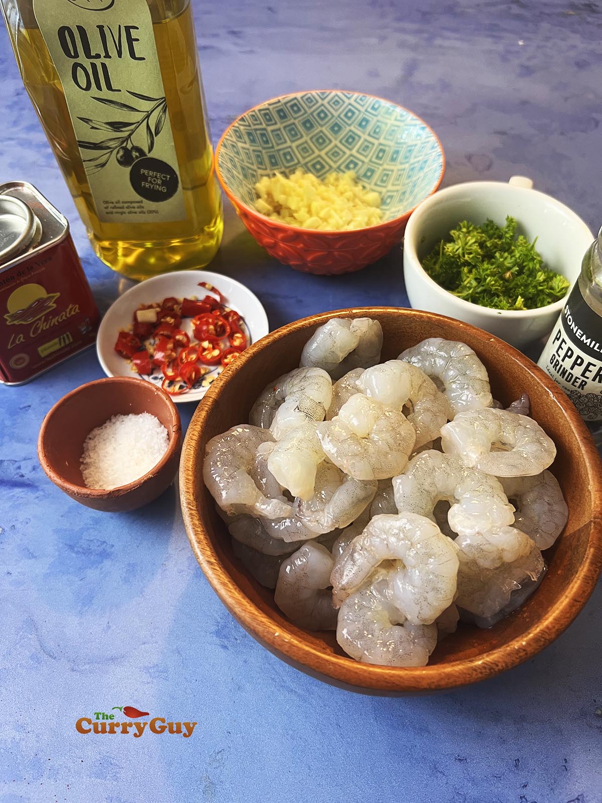 Ingredients for gambas pil pil