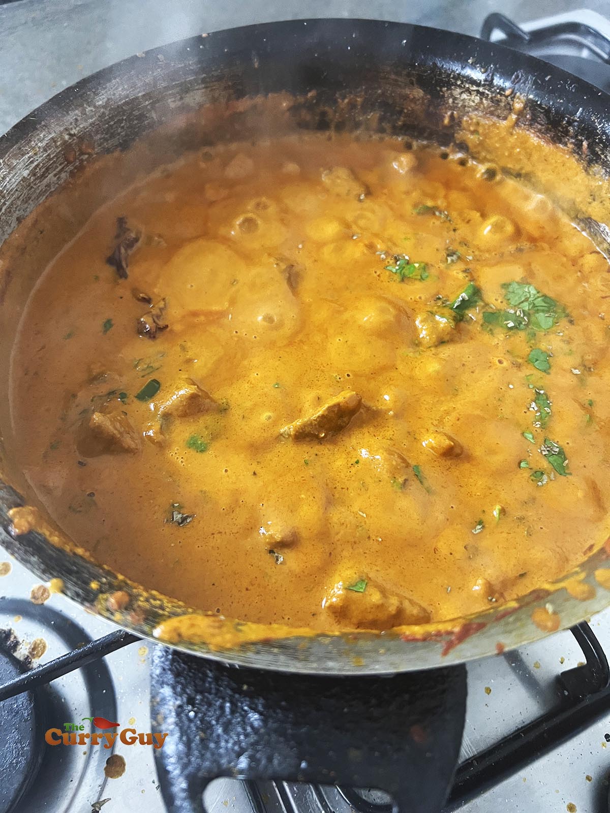 Beef simmering in the sauce