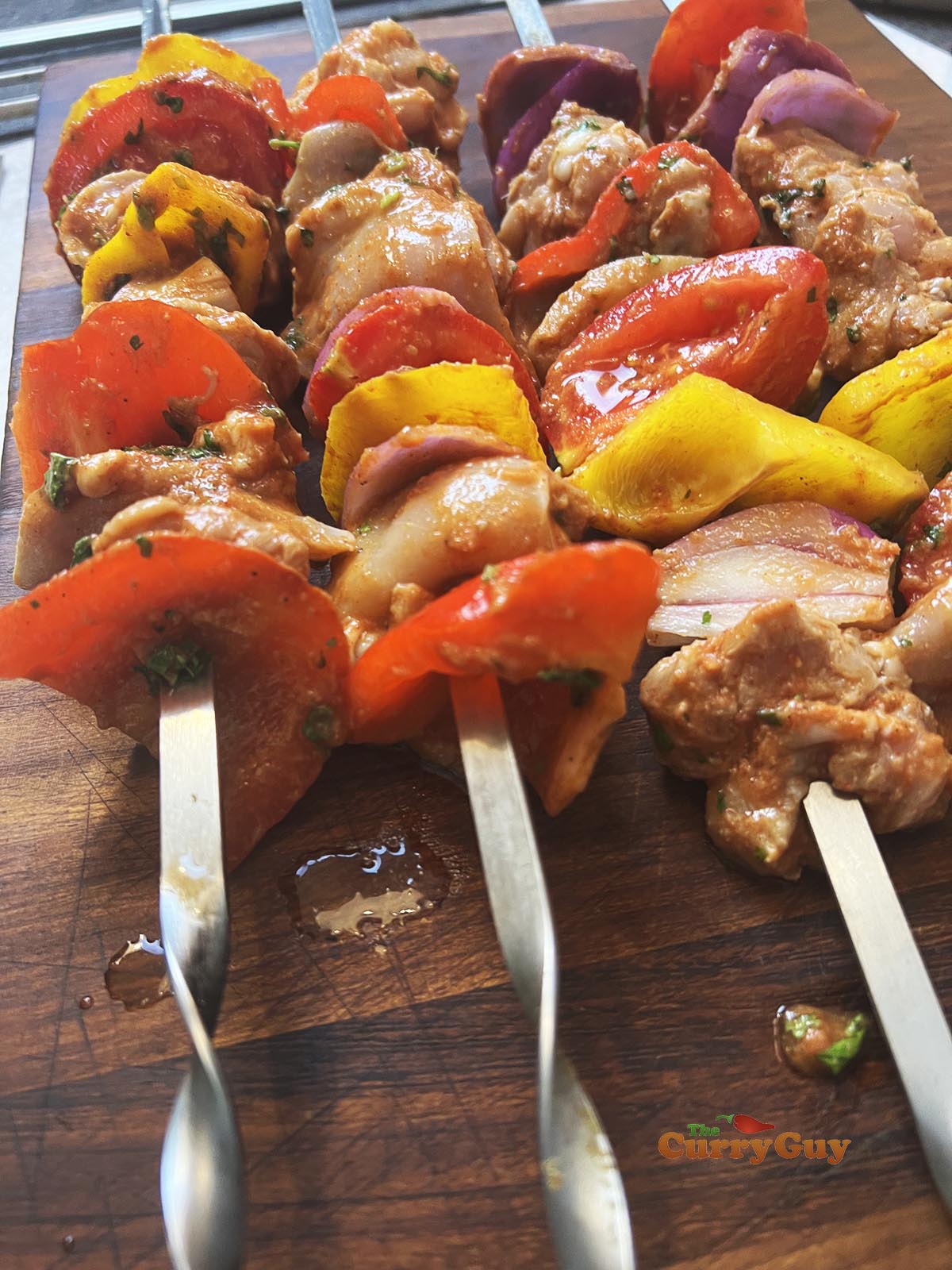 Skewered chicken and vegetables