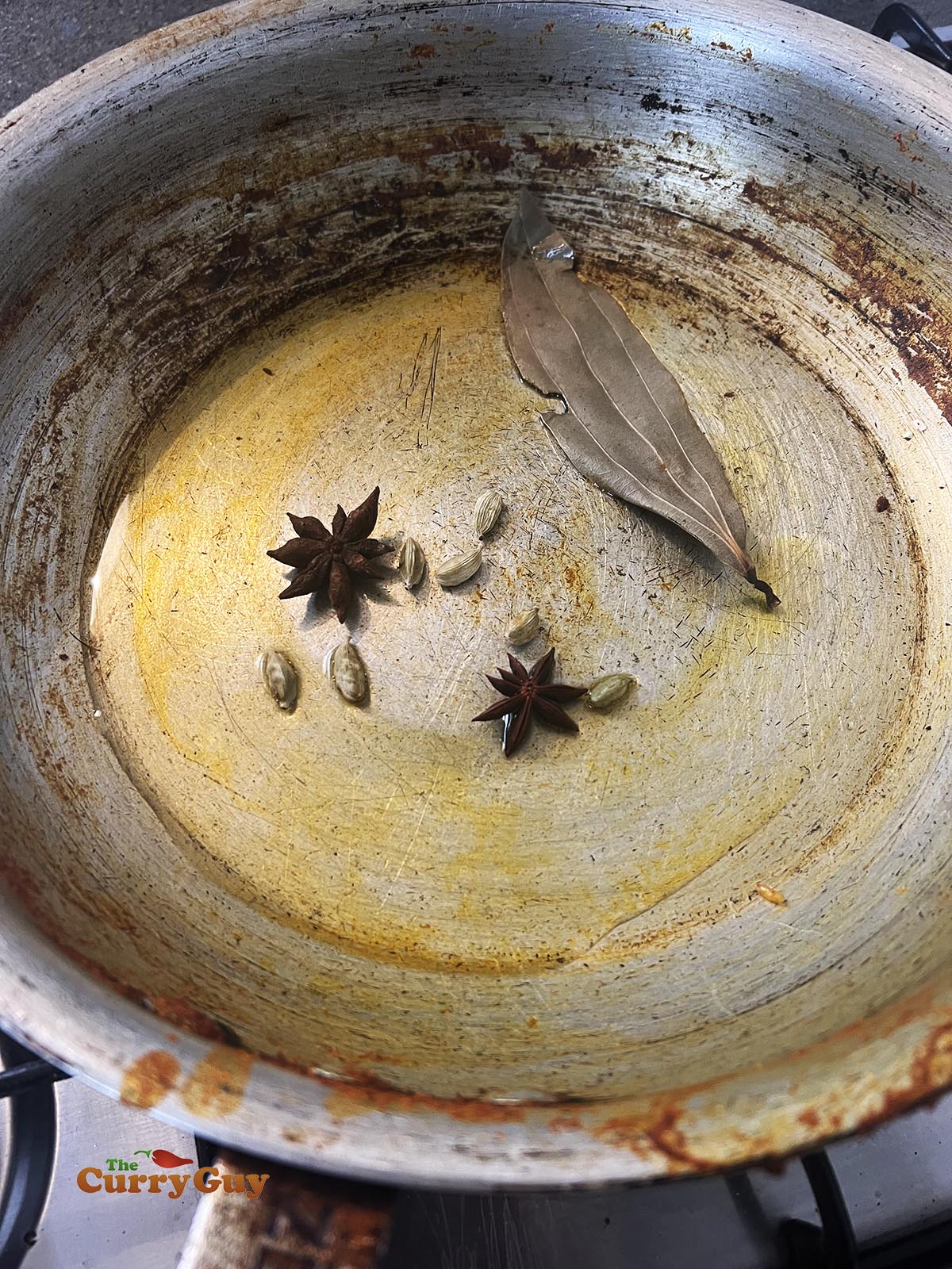 Infusing spices in oil.
