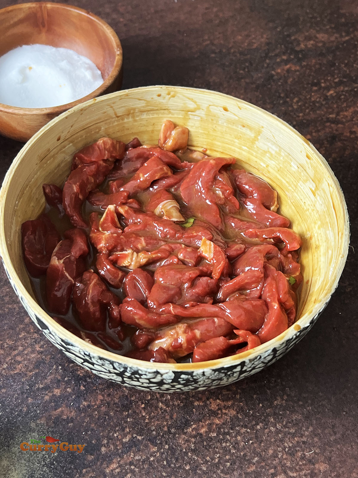 Beef strips in marinade
