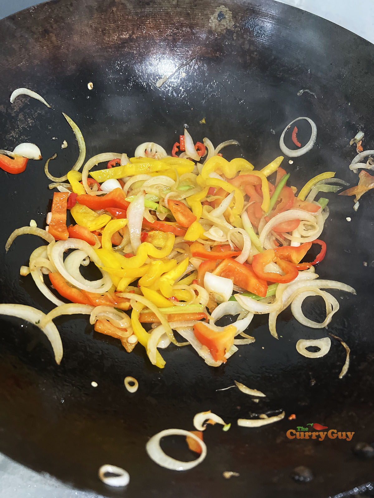 Frying vegetables.