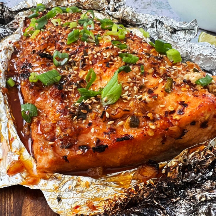 Honey glazed baked salmon on foil