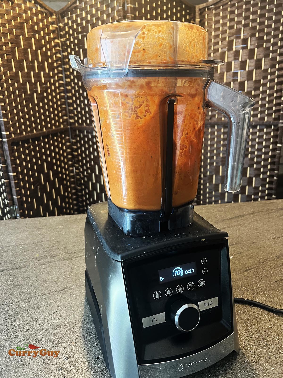 Blending the sambal ingredients
