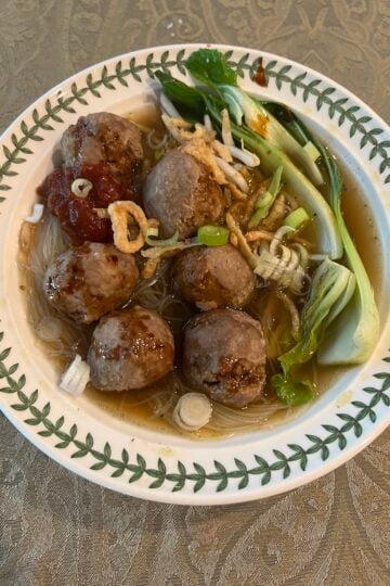 Finished lamb bakso recipe plated up to serve
