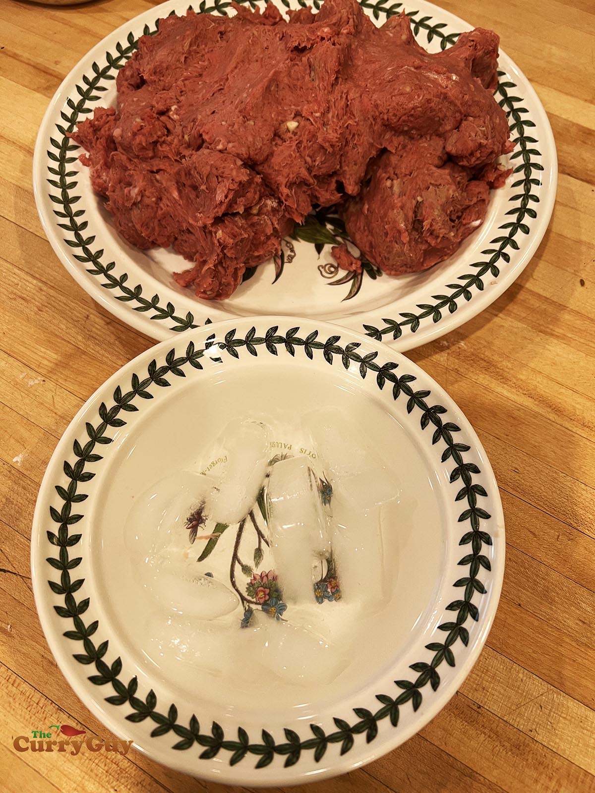 Ice water ready to form the meatballs