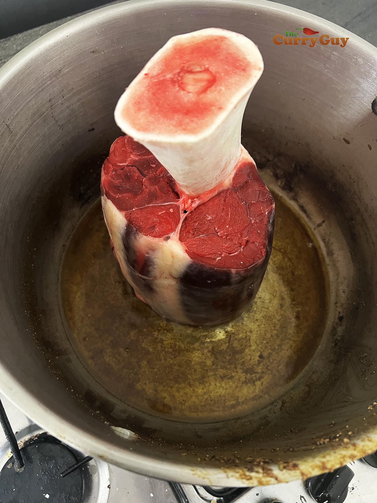 Searing the beef shank