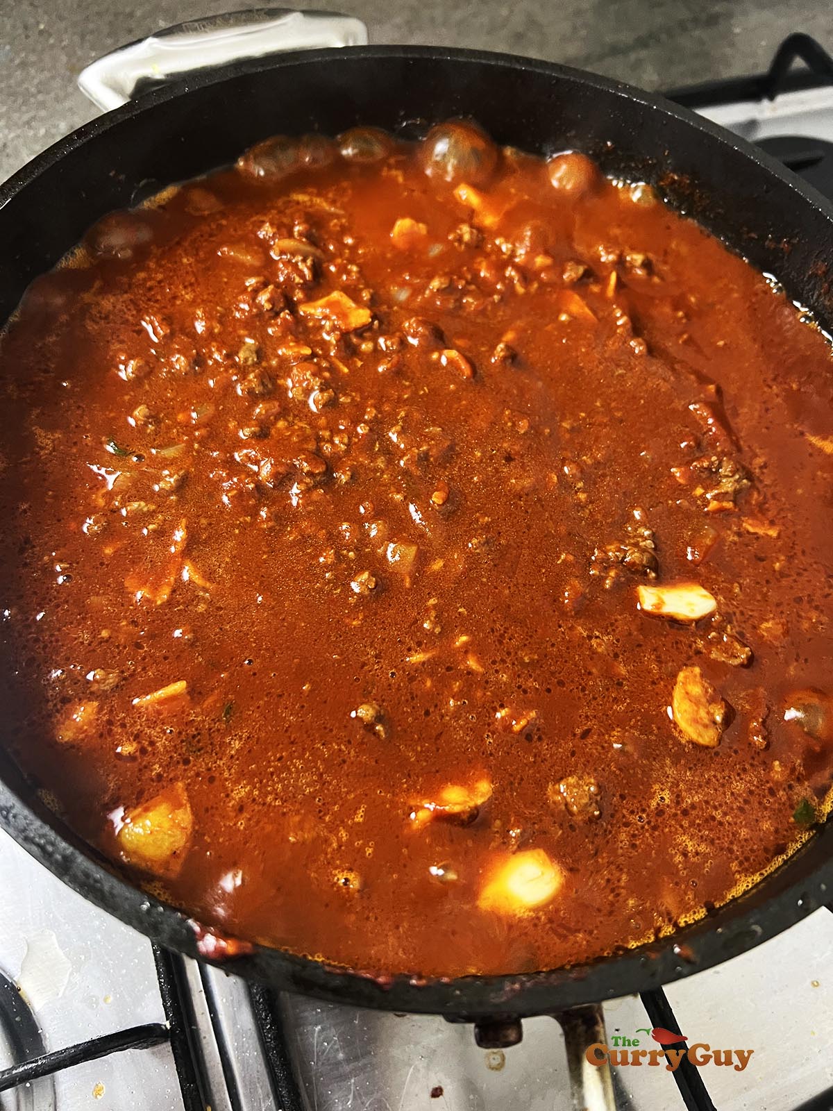 Adding water to simmer.