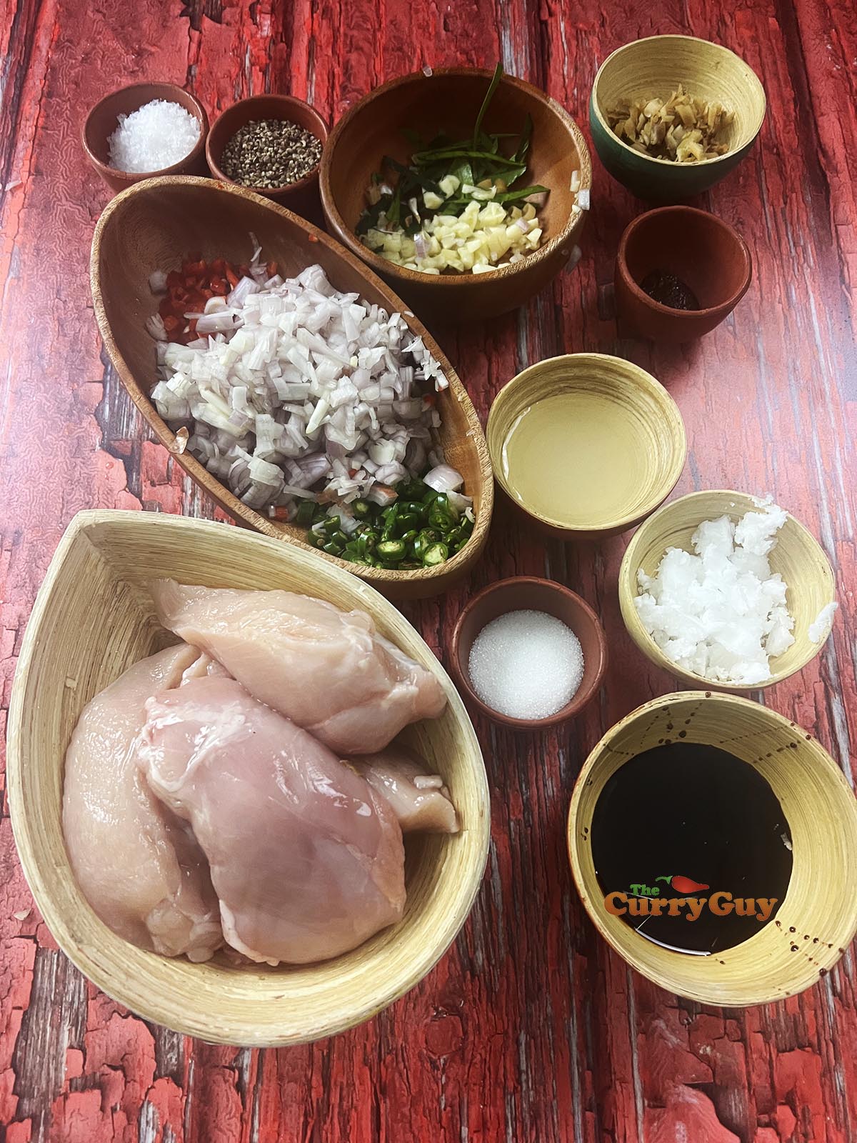 Ingredients for Indonesian chicken with sambal matah