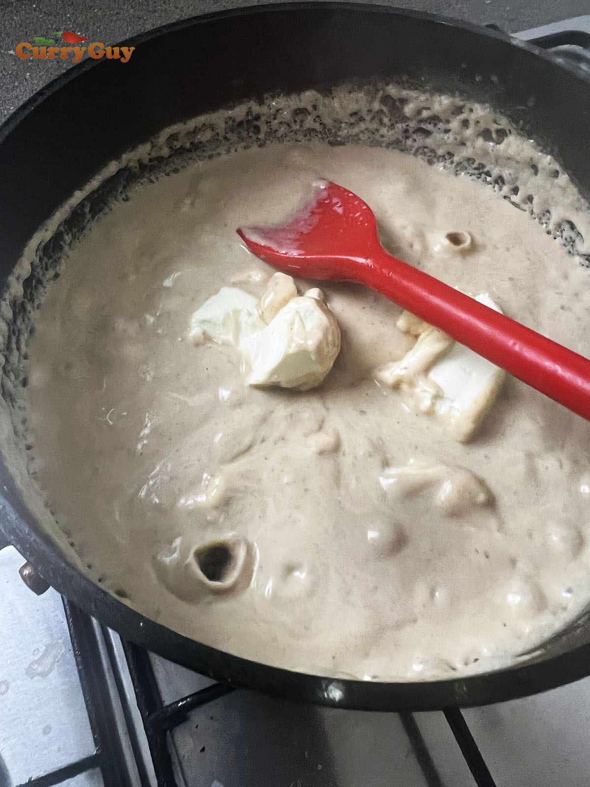 Adding the cream cheese