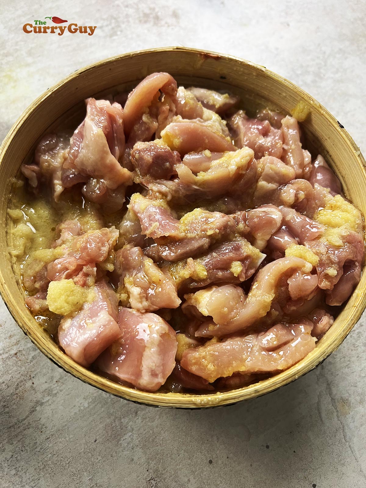 Chicken tikka marinating in the first marinade