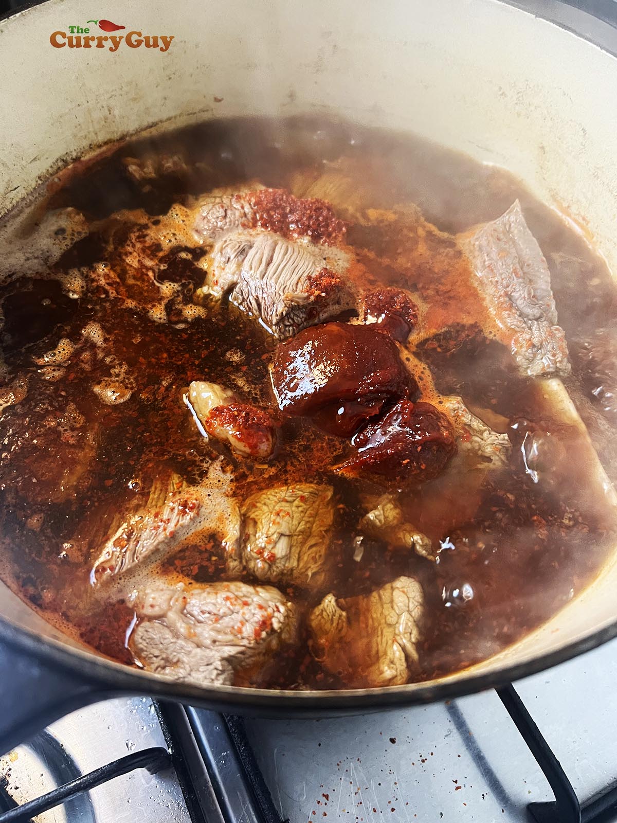 Adding the gochujang and gochugaru 