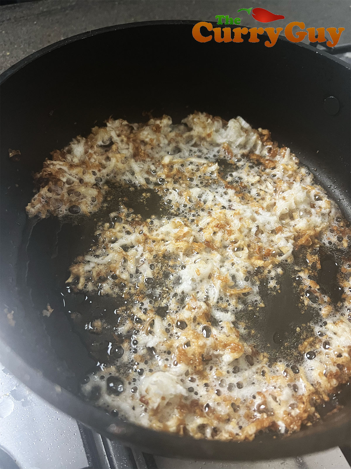 Frying until golden brown.