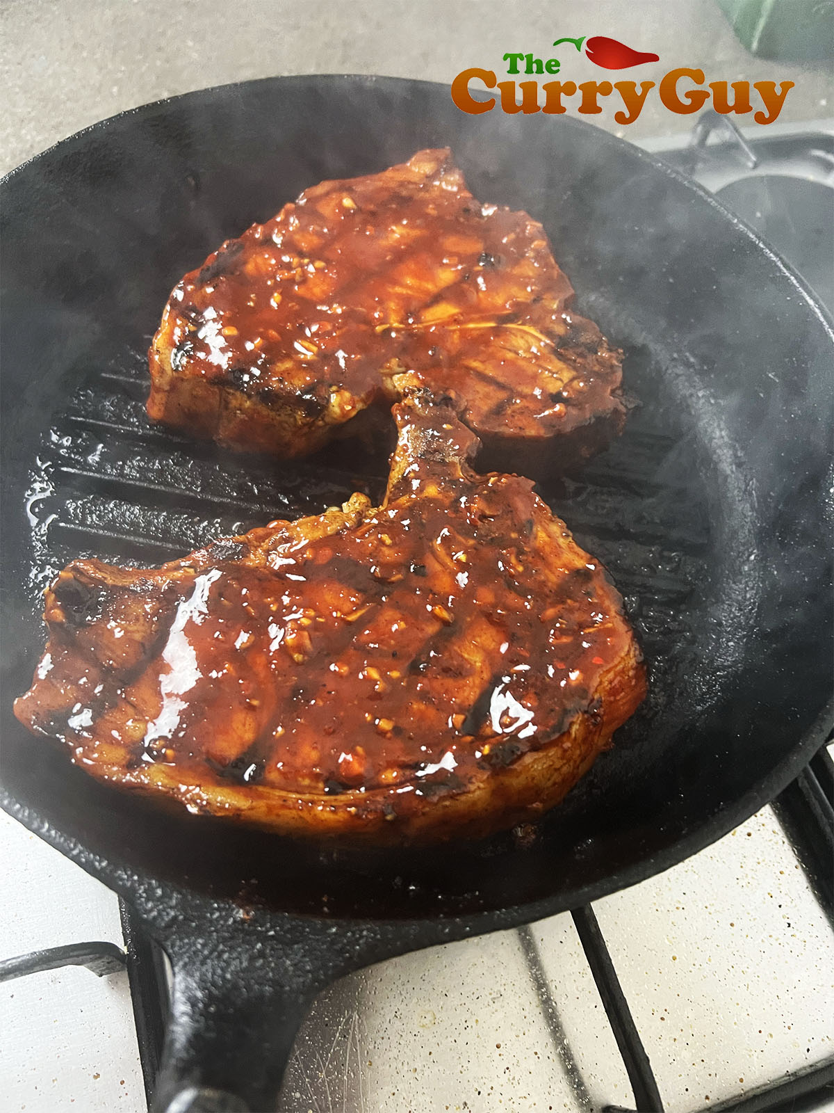 The frying pork chops.