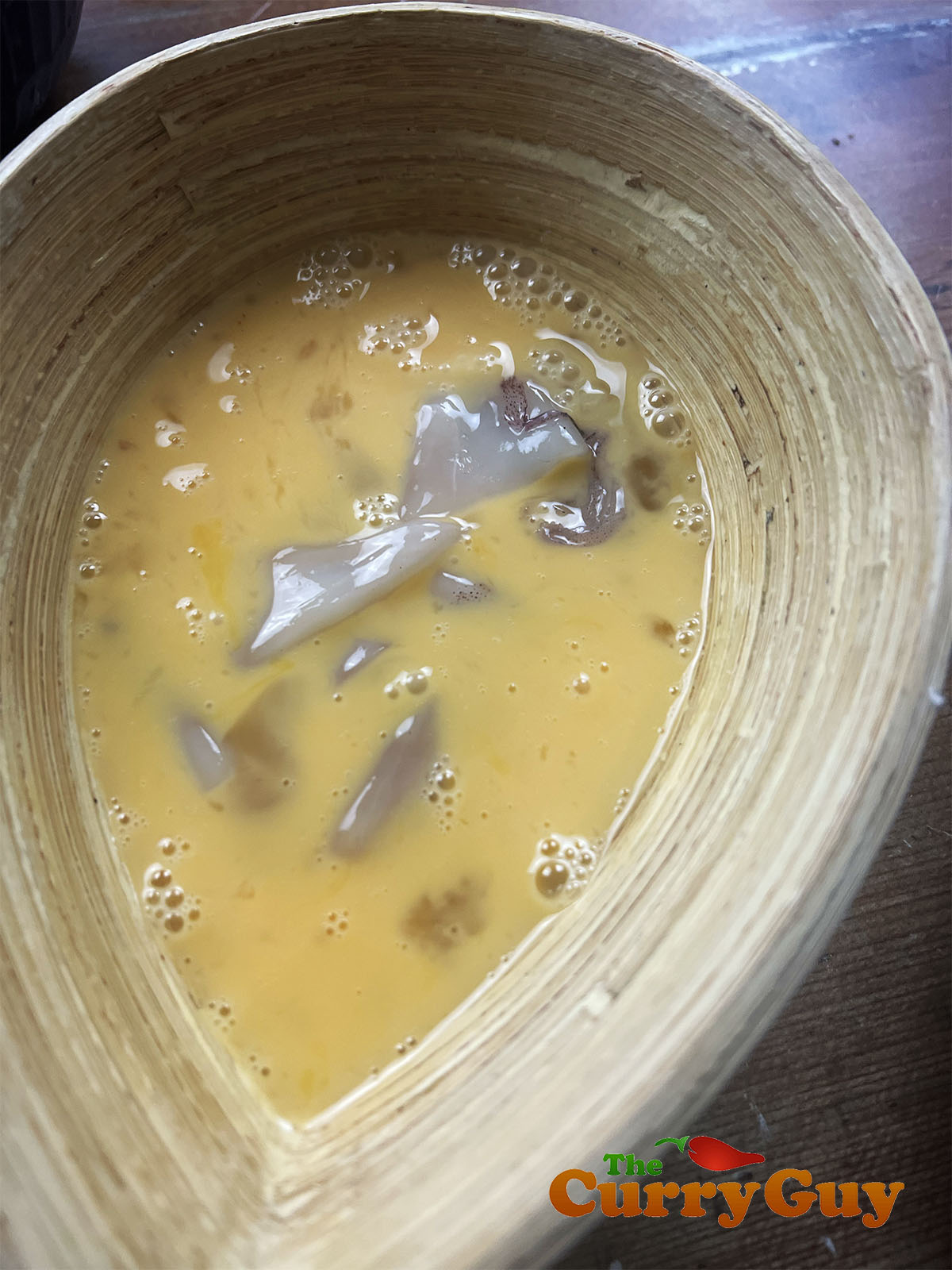 The squid in the egg mix.