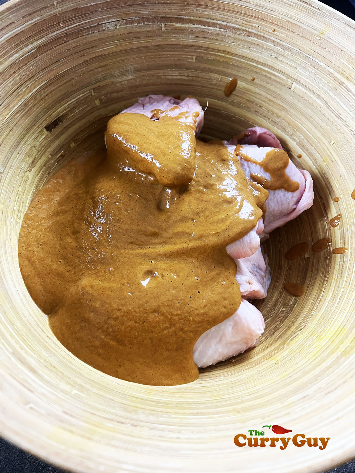Marinade over the chicken.