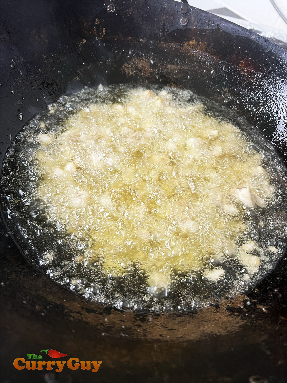 Deep frying chicken keema