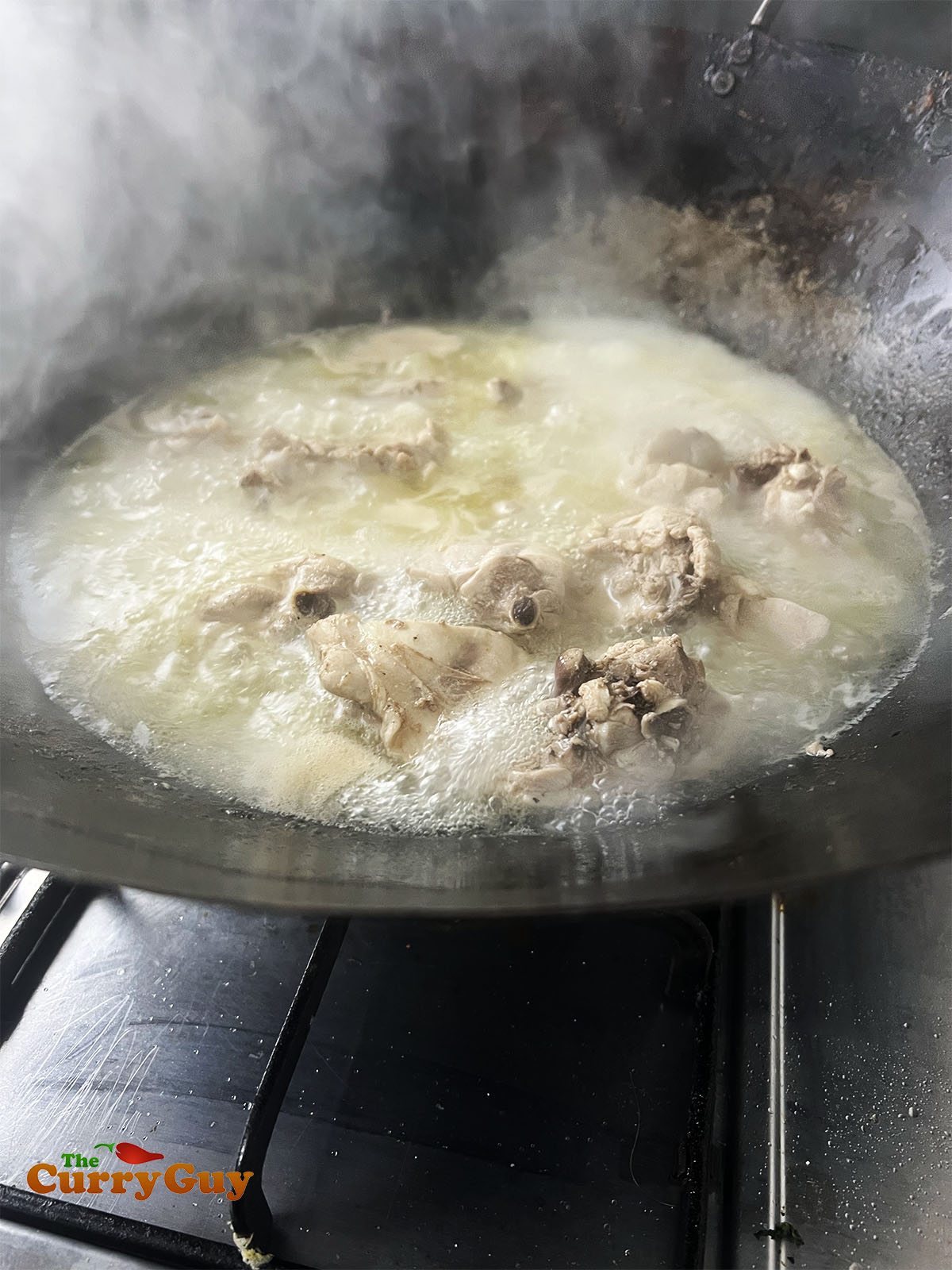 Simmering the chicken