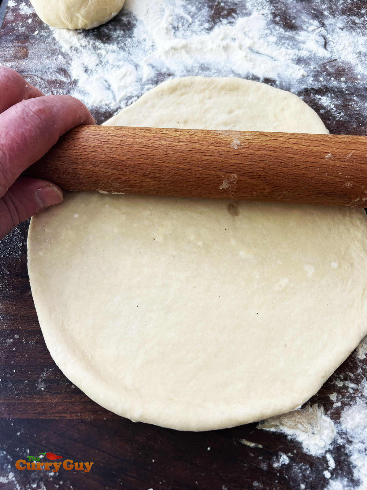 Rolling the dough.