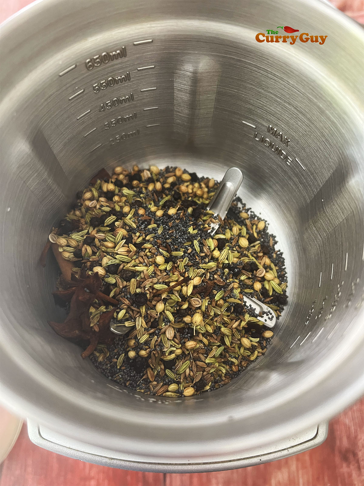 Beginning to grind the spices.