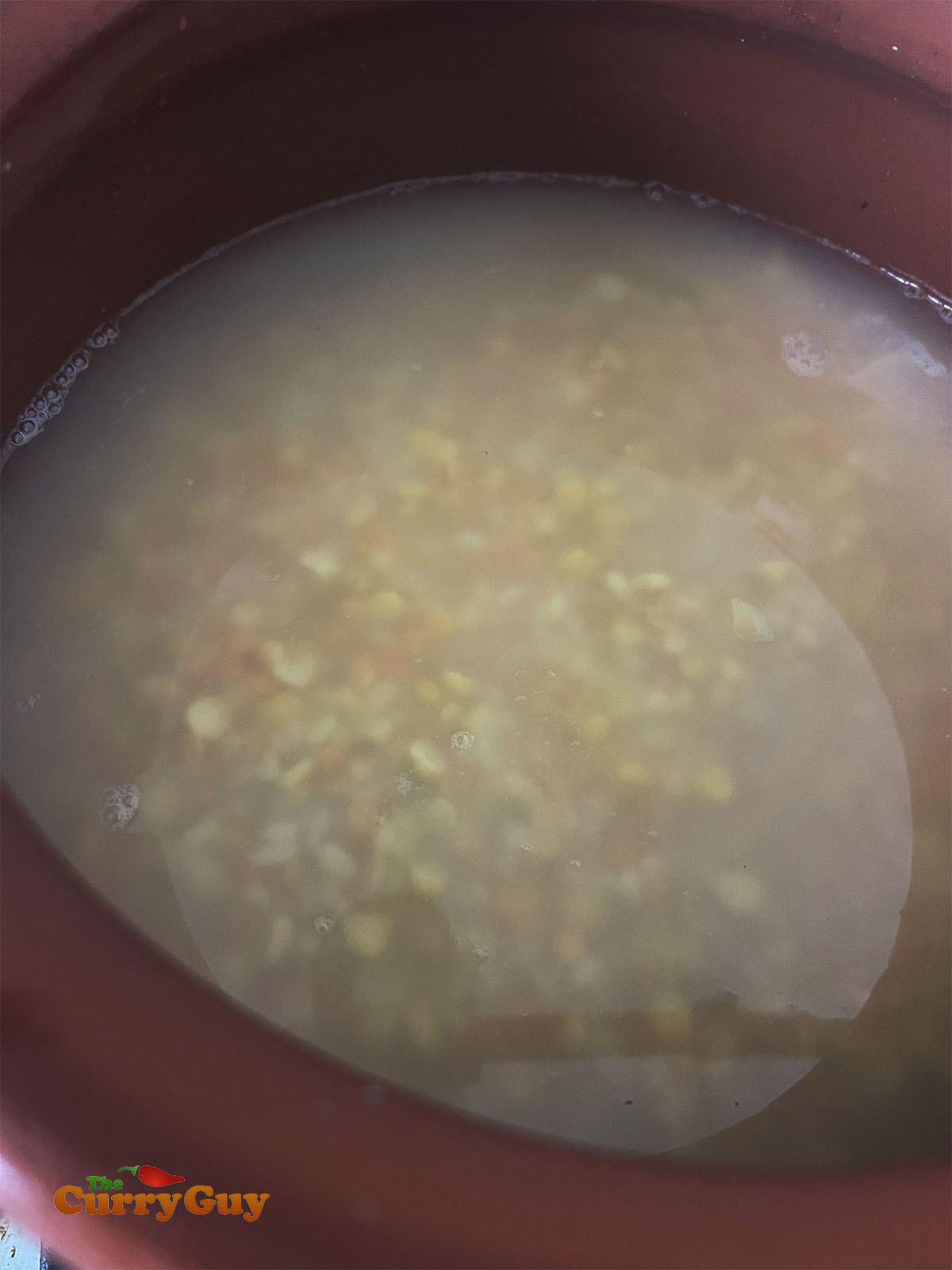 Soaking the lentils.