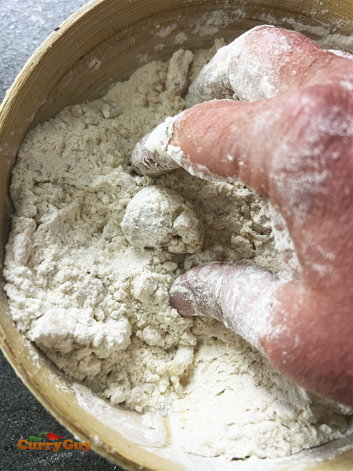 Working the flour mixture into a dough